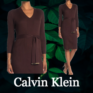 カルバンクライン(Calvin Klein)の★SALE☆【Calvin Klein】 Vネック3/4スリーブセーター ドレス(ひざ丈ワンピース)