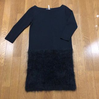 ユナイテッドアローズ(UNITED ARROWS)の1回着用美品♪ユナイテッドアローズ 黒ニットワンピース アンゴラとウール(ひざ丈ワンピース)