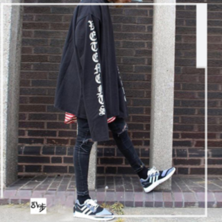 韓国 ファッション ストリート ロンT ユニセックス 男女兼用 黒 L(Tシャツ/カットソー(七分/長袖))