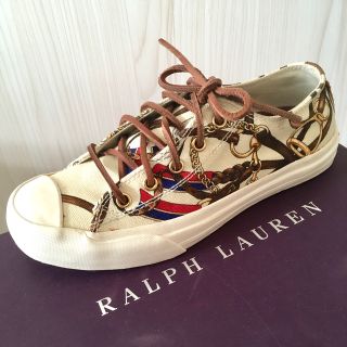 ラルフローレン(Ralph Lauren)のラルフローレン スカーフ柄革ひもキャンバススニーカー ヴィンテージ風 ホワイト(スニーカー)