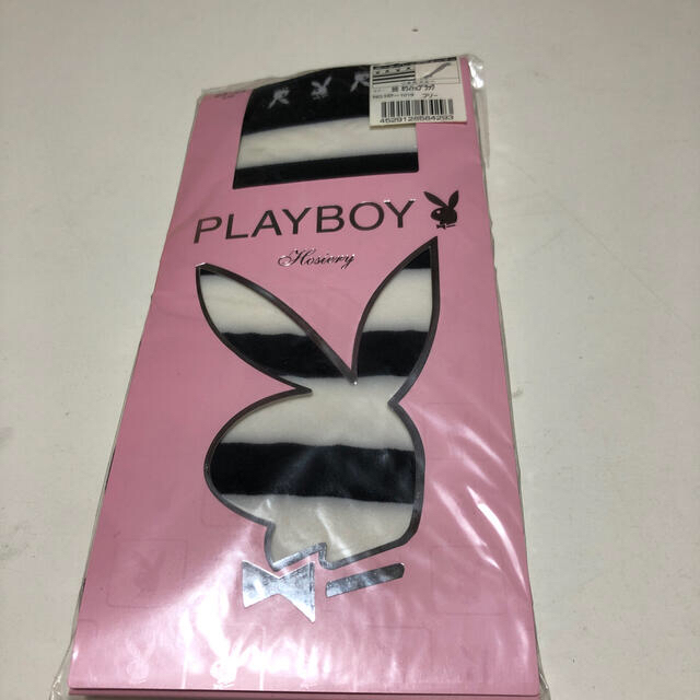 PLAYBOY(プレイボーイ)のPLAY BOY プレイボーイ　ニーハイソックス　白×黒 レディースのレッグウェア(ソックス)の商品写真