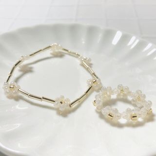 ゴールドセット　ビーズリング　비즈반지　ハンドメイド(リング)