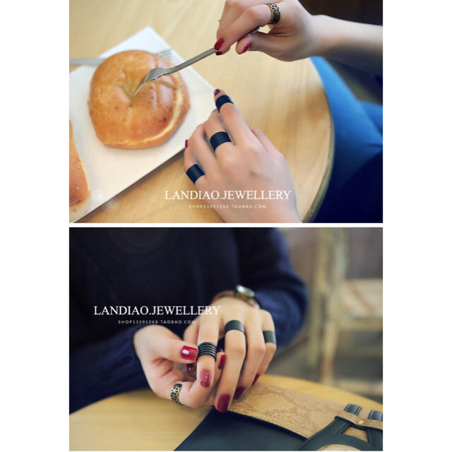 ブラックリングフリーサイズ3つ指輪セット レディースのアクセサリー(リング(指輪))の商品写真