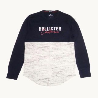 ホリスター(Hollister)の★新品★ホリスター★ロゴ刺繍切替長袖Tシャツ (Navy/Grey/L)(Tシャツ/カットソー(七分/長袖))