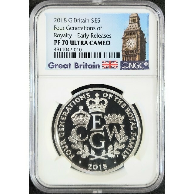 最高鑑定★イギリス 2018 英国 王室4世代 記念 5ポンド 銀貨 PF70925発行枚数