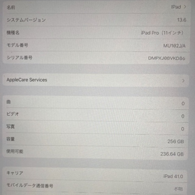 Apple(アップル)のiPad Pro（11インチ）MU102J/A 256MB SIMフリー スマホ/家電/カメラのPC/タブレット(タブレット)の商品写真