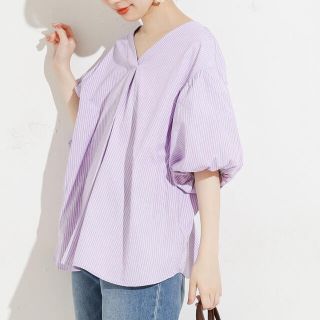 ナチュラルクチュール(natural couture)のnatural couture リネンライクバルーンスリーブブラウス ストライプ(シャツ/ブラウス(長袖/七分))