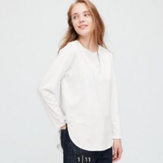 ユニクロ(UNIQLO)のコットンロングシャツテールT(Tシャツ(長袖/七分))