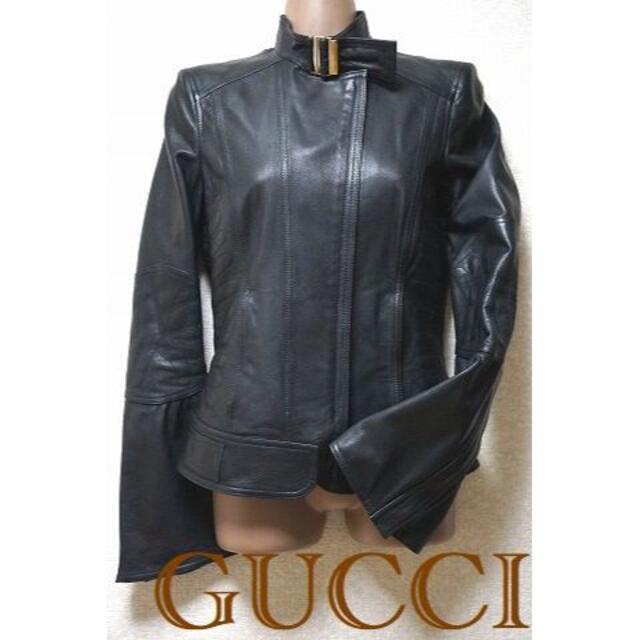 Gucci(グッチ)の美品!!GUCCI グッチ 本革 ライダース レザージャケット 38:S相当 黒 レディースのジャケット/アウター(ライダースジャケット)の商品写真