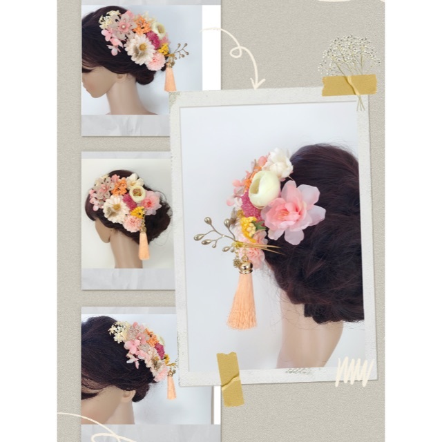 【アンティークオレンジピンク】ヘッドドレス・髪飾り・成人式・卒業式・パーディー 1