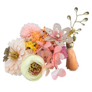 【アンティークオレンジピンク】ヘッドドレス　髪飾り　成人式　卒業式　簪　タッセル(その他)