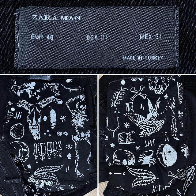 ZARA(ザラ)のZARA MAN ザラ ストレッチ ブラックデニム クラッシュ リペア/W31 メンズのパンツ(デニム/ジーンズ)の商品写真