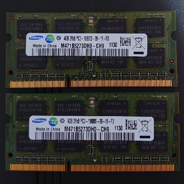 SAMSUNG(サムスン)のSamsungノートPC用メモリーS.ODIMM DDR3 4GB×2 スマホ/家電/カメラのPC/タブレット(ノートPC)の商品写真