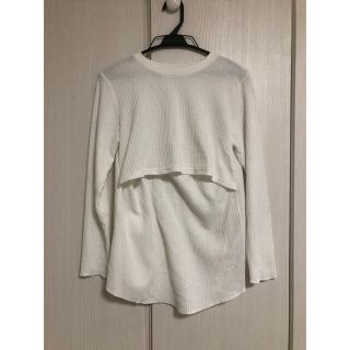 ニシマツヤ(西松屋)の【着用2回】授乳服　カットソー　L  白　長袖(マタニティトップス)