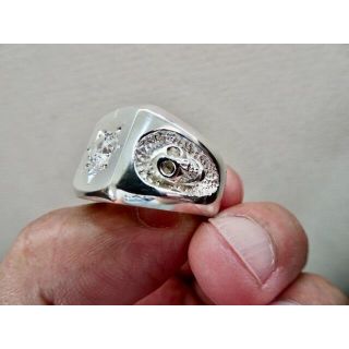 仁尾彫金『一つ星ジルコニア、ラッキースカル印台リング』ハンドメイド199(リング(指輪))