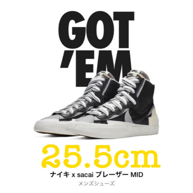 NIKE sacai WHITE×BLACK×GREY 25.5cm