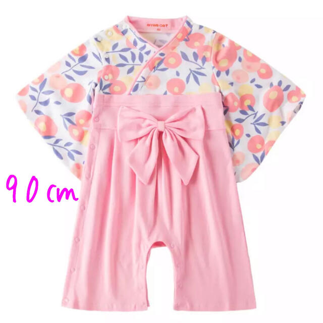 ☆袴風ロンパース　ピンク椿柄☆90㎝ キッズ/ベビー/マタニティのキッズ服女の子用(90cm~)(ワンピース)の商品写真