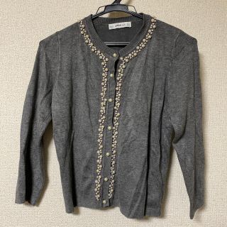 ザラ(ZARA)の【試着のみ】ZARA レディース　カーディガン　sサイズ　グレー　パール(カーディガン)