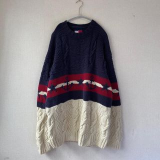 トミーヒルフィガー(TOMMY HILFIGER)の90s TOMMY HILFIGER コットン ニット セーター Mケーブル編み(ニット/セーター)