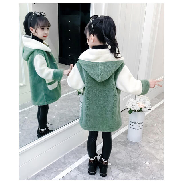 割引セール　キッズ　ボアフリース配色フードコート キッズ/ベビー/マタニティのキッズ服女の子用(90cm~)(コート)の商品写真