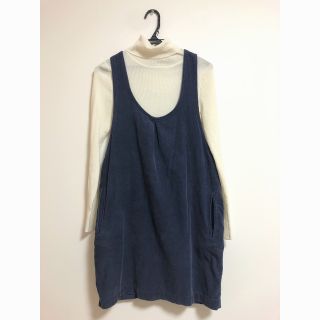 ダブルクローゼット(w closet)のWcloset コーデュロイジャンパースカート サロペット 秋冬服 ネイビー Ｆ(ひざ丈ワンピース)