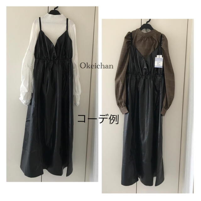 OLIVEdesOLIVE(オリーブデオリーブ)の新品タグ付き☆今季 エコレザーキャミワンピース　ブラック レディースのワンピース(ロングワンピース/マキシワンピース)の商品写真