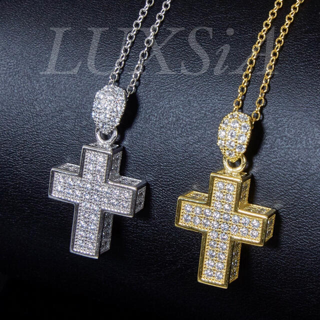 2個セット ジルコニア　クロスネックレス　十字架　ペア レディース メンズ
