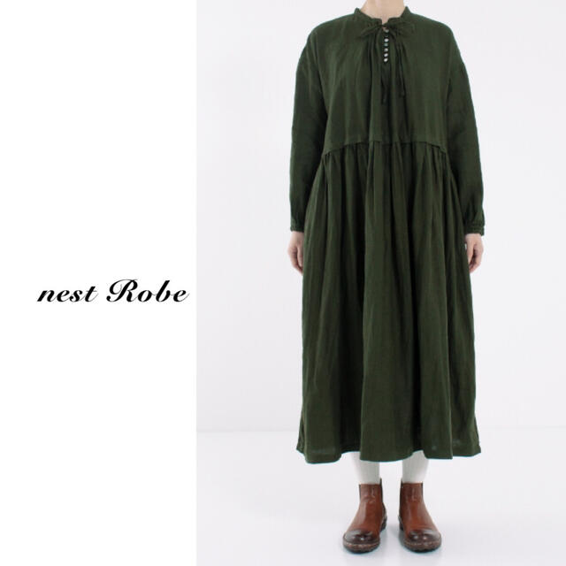 nest robe（ネストローブ）| リネンタックネックワンピース 「スクエア