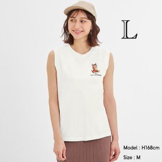 フシギノクニノアリス(ふしぎの国のアリス)のGU/ジーユー グラフィックT ノースリーブ アリス ダイナ オフホワイト L(Tシャツ(半袖/袖なし))