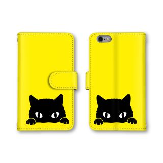 イエロー 猫 ネコ スマホケース 手帳型 スマホカバー ほぼ全機種対応(スマホケース)