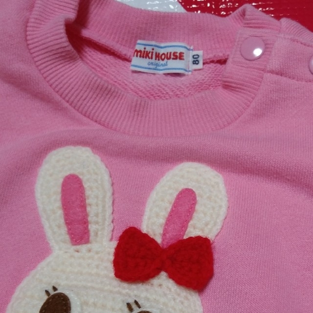 mikihouse(ミキハウス)のミキハウス 編みうさこトレーナー 80cm ピンク キッズ/ベビー/マタニティのベビー服(~85cm)(トレーナー)の商品写真