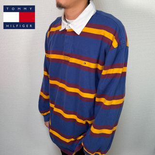 トミーヒルフィガー(TOMMY HILFIGER)の【古着】トミーヒルフィガー オーバーサイズ ボーダー ポロシャツ XXL(ポロシャツ)