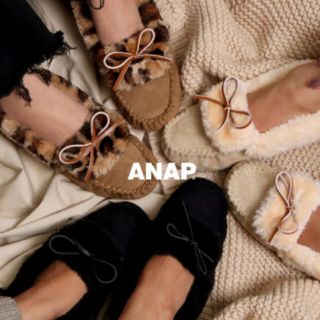 アナップ(ANAP)のANAP ボリュームボアモカシンシューズ　M  ミックス　レオパード  (スリッポン/モカシン)