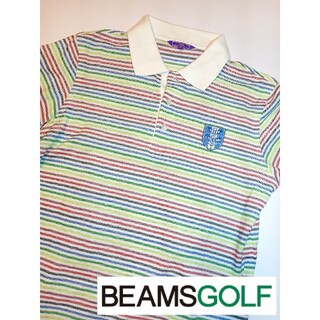 ビームス(BEAMS)のBEAMSGOLF　ポロシャツ　ゴルフシャツ　マルチボーダー　ロゴワッペン(ウエア)