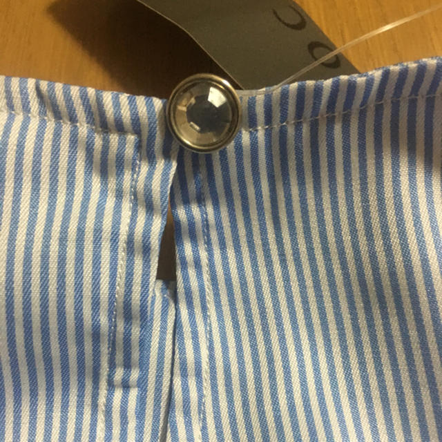 水色ストライプねじり袖ブラウス レディースのトップス(シャツ/ブラウス(半袖/袖なし))の商品写真