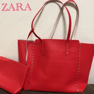 ザラ(ZARA)の新品タグ付♪ZARAスタッズ付リバーシブルトートバック♪軽量♪ポーチ付(トートバッグ)