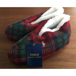 ラルフローレン(Ralph Lauren)の未使用　ラルフローレンスリッパ　モコモコスリッポン24㎝レディース　赤チェック　(スリッパ/ルームシューズ)