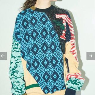 TOGA PULLA / トーガプルラ | Rug jacquard knit pullover ラグ ジャガード フリンジ ニット プルオーバー | 36 | グレージュ/レッド | レディース