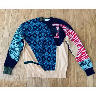 TOGA PULLA / トーガプルラ | Rug jacquard knit pullover ラグ ジャガード フリンジ ニット プルオーバー | 36 | グレージュ/レッド | レディース