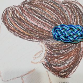 送料込み　ハンドメイド　中国結び　和風バレッタ　水色(ヘアアクセサリー)