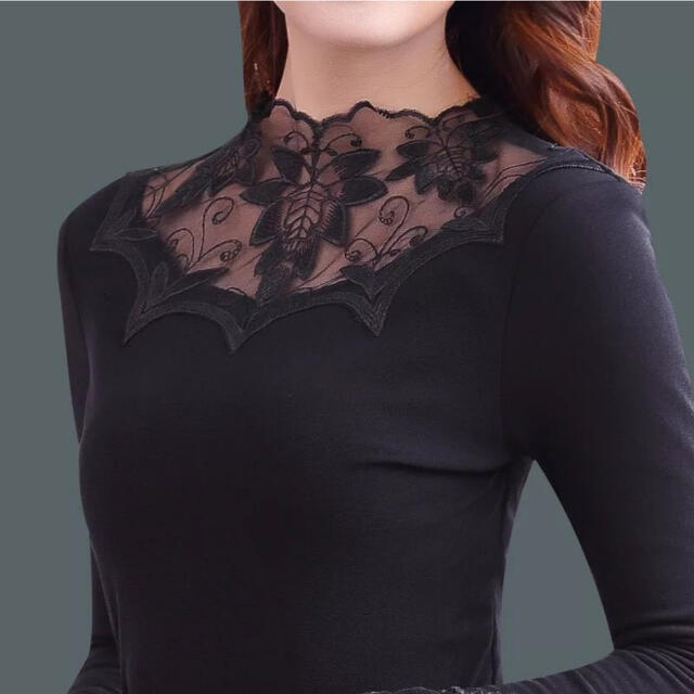 極暖♡インポート 裏起毛 レースカットソー♪シースルー セクシー ロンT 上品 レディースのトップス(ニット/セーター)の商品写真