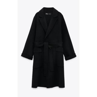 ザラ(ZARA)の【新品・未使用】ウール混ベルト付きコート　黒　M(ロングコート)