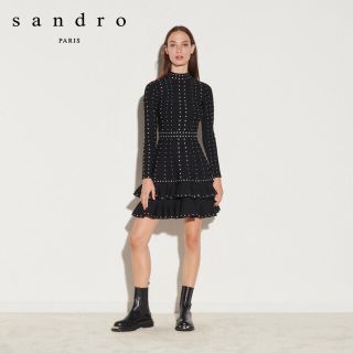 サンドロ(Sandro)の❤️Sandro2020秋新作　新品　黒ワンピース　綺麗上品(ひざ丈ワンピース)