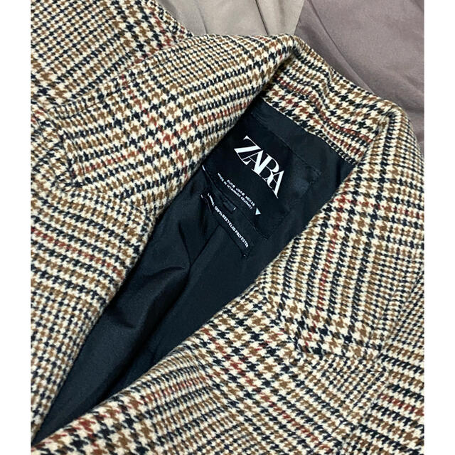 ZARA(ザラ)のZARA チェック柄 オーバーサイズ コート ロングコート チェスターコート レディースのジャケット/アウター(ロングコート)の商品写真