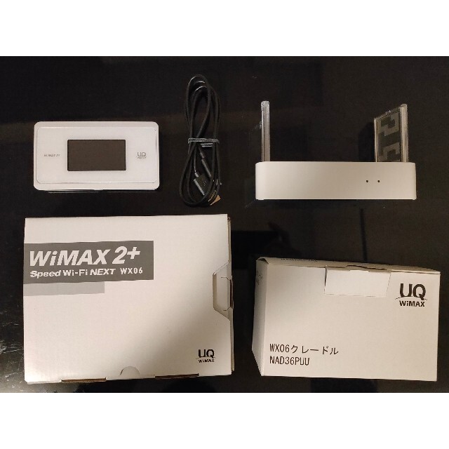 NEC(エヌイーシー)のWiMAX2+ Speed Wi-Fi NEXT WX06 ホワイト+クレードル スマホ/家電/カメラのスマートフォン/携帯電話(その他)の商品写真