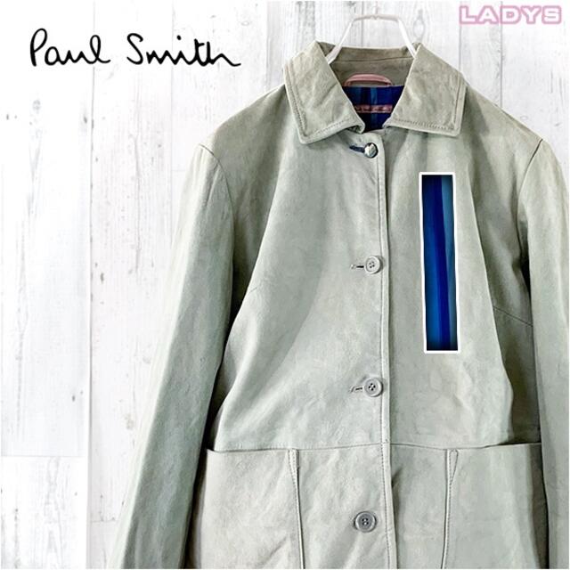 緑グリーン素材Paul Smith　総裏地スエードラムレザージャケット　40　カバーオール