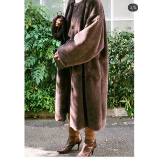 CLANE ノーカラーファーコート BROWN