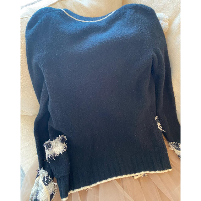 シャネルCHANELブティックカシミヤカーディガン34黒ツイードフリンジ