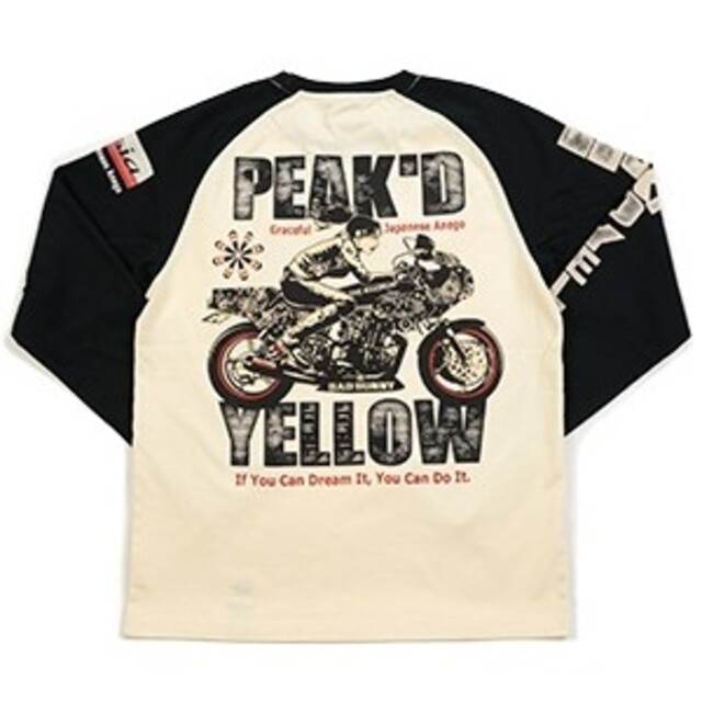 PEAK'D YELLOW(ピークドイエロー)のﾋﾟｰｸﾄﾞｲｴﾛｰ/ﾛﾝT/白×黒/pylt-223/ｶﾐﾅﾘﾓｰﾀｰｽ メンズのトップス(Tシャツ/カットソー(七分/長袖))の商品写真