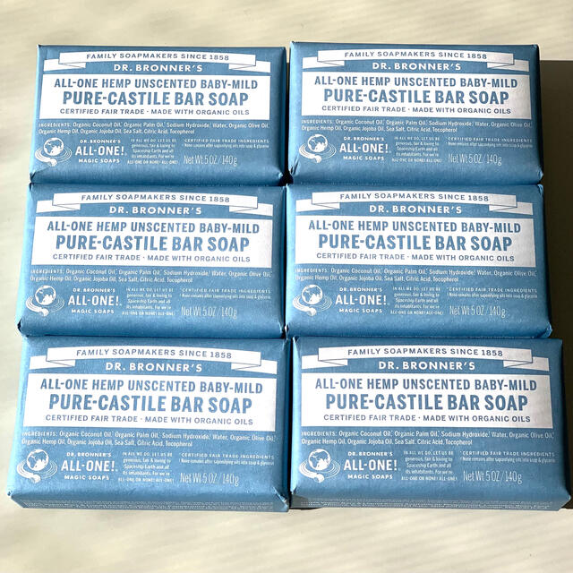 Dr.Bronner(ドクターブロナー)のマジックソープバー　ベビーマイルド140g×6個セット コスメ/美容のボディケア(ボディソープ/石鹸)の商品写真